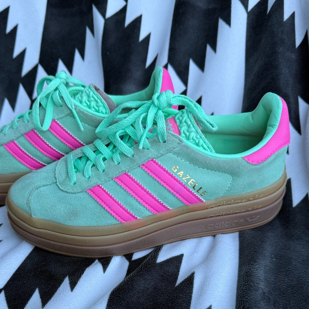 adidas Gazelle Mint Green and Pink Platform Sneakers